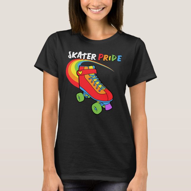 Skater Rainbow Cartoon Rullskridsko Pride T-Shirt (Framsida)