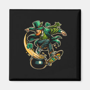 Skater St patricks day Skateboarding Leprechaun Sk Magnet