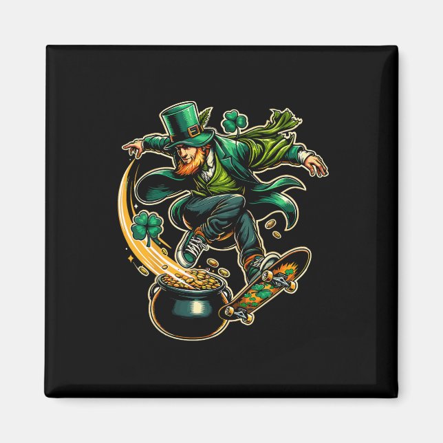Skater St patricks day Skateboarding Leprechaun Sk Magnet (Framsidan)