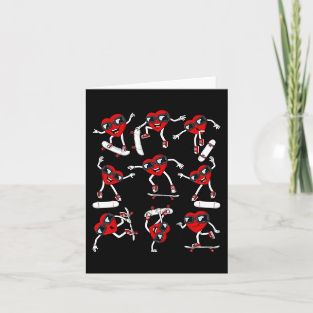 Skater Valentines day Heart Riding Skateboard Boy Kort (Framsida)