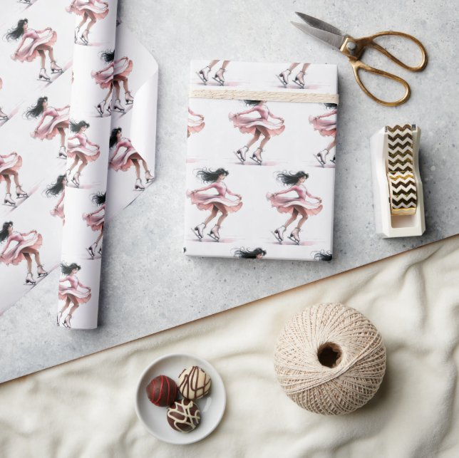 Skaterna Girl Figur med Rosa isskal Presentpapper (Hantverk)