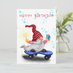 Skaterna Gnome med födelsedagskort Lycklig med gåv