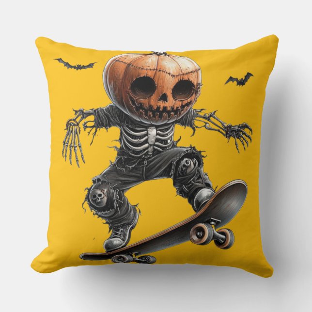 🎃 Skateur à Tête de Citrouille Kudde (Framsida)