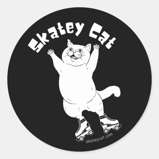 Skatey Cat Sticker Runt Klistermärke (Framsida)