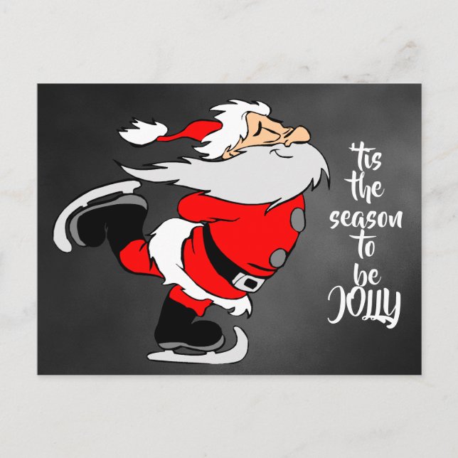 Skating Cartoon Santa Claus "tis the season  Vykort (Framsida)