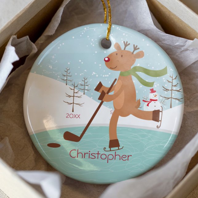 Skating Hockey Reindeer Dated jul Ornament (Skapare uppladdad)
