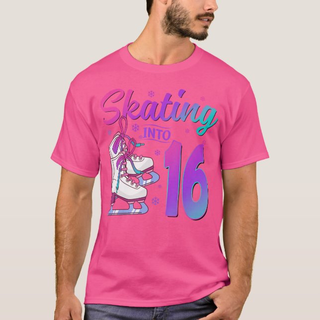 Skating Into 16Th Birthday 16 Year Old Ice Skating T Shirt (Framsida)
