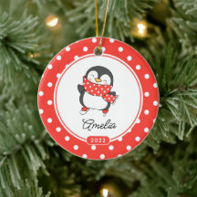 Skating Penguin Girls jul Ornament