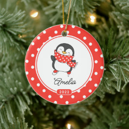 Skating Penguin Girls jul Ornament