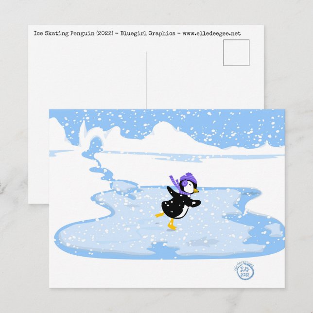 Skating Penguin-jul Helg Vykort (Fram/baksida)