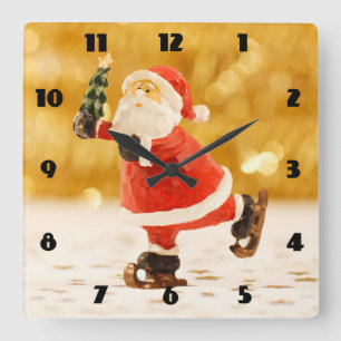 Skating Santa Fyrkantig Klocka