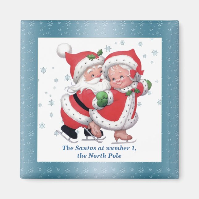 Skating Snögubbe och Snowwomen Magnet (Framsidan)