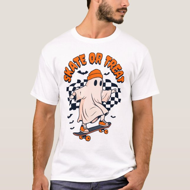 Skatt eller behandla Ghost Halloween T Shirt (Framsida)