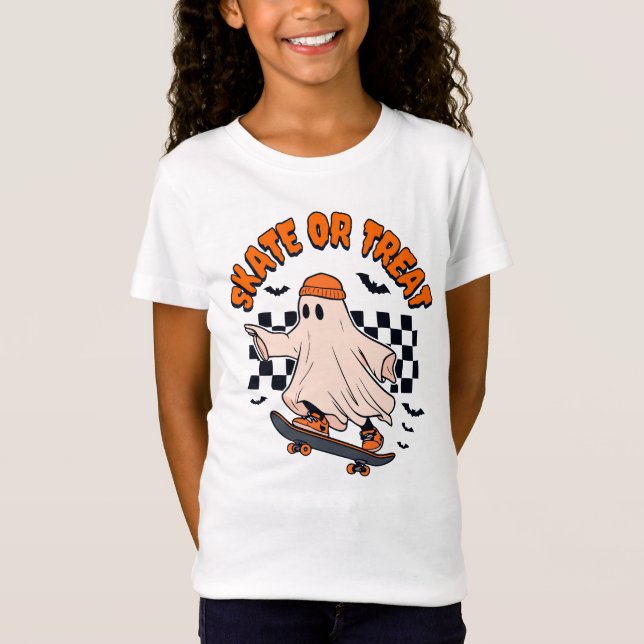 Skatt eller behandla Ghost Halloween T Shirt (Framsida)
