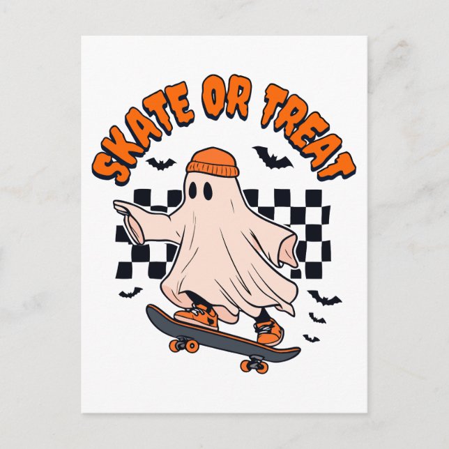 Skatt eller behandla Ghost Halloween Vykort (Framsida)