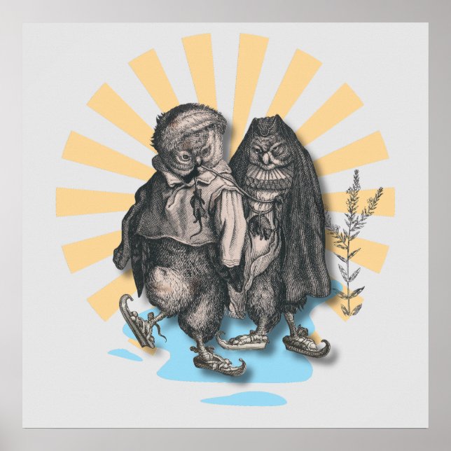 Skatta Uggla | Retro Stil | Nostalgiskt mönster Poster (Framsidan)