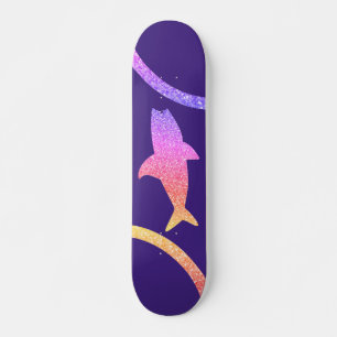 Skattbrädan Shark Rainbow Glitter Lila Mini Skateboard Bräda 18,5 Cm