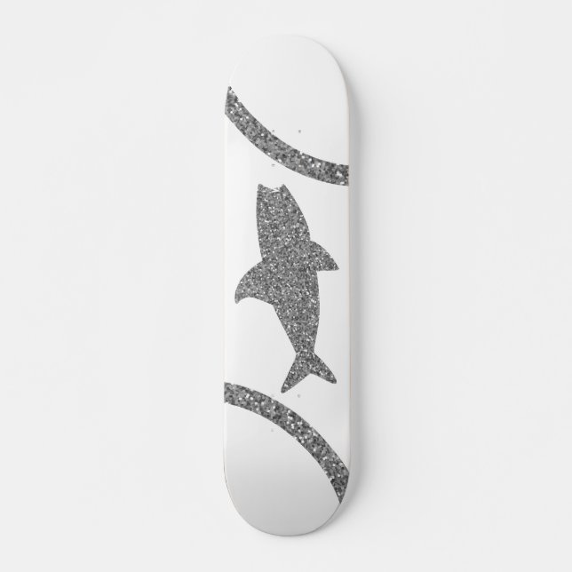 Skattbrädan Shark Silver Glitter Mini Skateboard Bräda 18,5 Cm (Framsida)