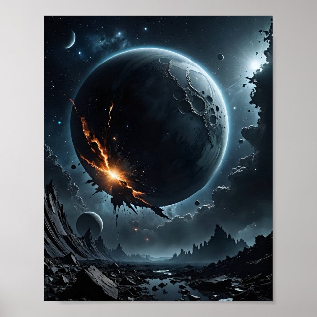 Skatterad Måne och gasgiant Poster (Framsidan)