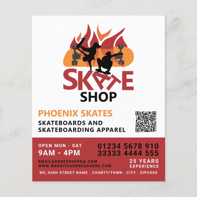Skatteshop, skateboardreklam flygblad (Framsidan)