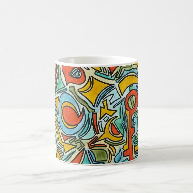 Skattkista - Handmålad Abstrakt Konst Kaffemugg (Center)