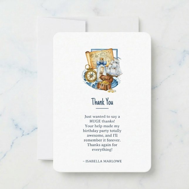 Skattkista Karta Båt Födelsedag Tack Kort (Navigate your gratitude with ease.)