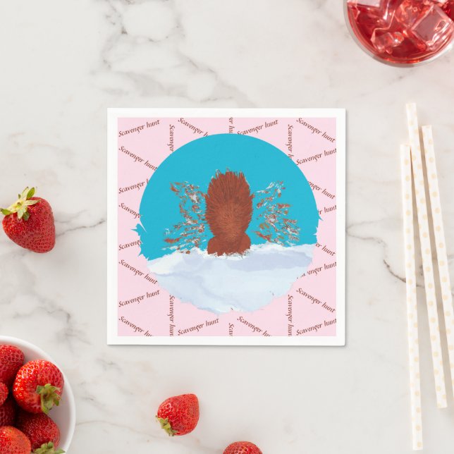 Skavagerjakt på roligt ekorre grävande på pastelle pappersservett (Insitu)