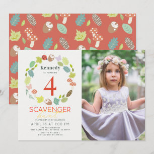 Skavenger Hunt Nature Trail Red Photo Birthday Inbjudningar