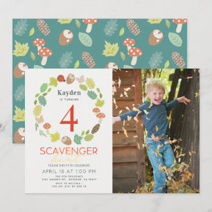 Skavenger Hunt Nature Trail Teal Photo Birthday Inbjudningar