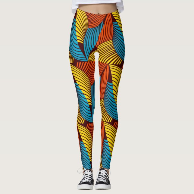 SKAYMARTS | Blå Gult African Prints Leggings (Framsida)