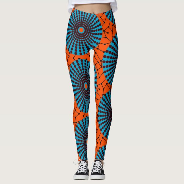 SKAYMARTS | Black Orange African Prints Leggings (Framsida)