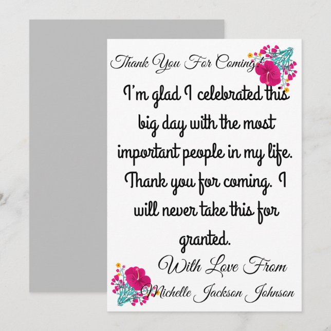 Skaymarts | Blommig Tacksamhetskort för Ankomst Tack Kort (Fram/baksida)