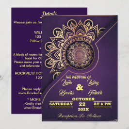 Skaymarts | Mandala Lila CalliGraph Bröllop in Inbjudningar