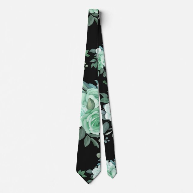 Skaymarts | Svart blå Blommigt vattenfärg Bröllop Slips (Framsida)