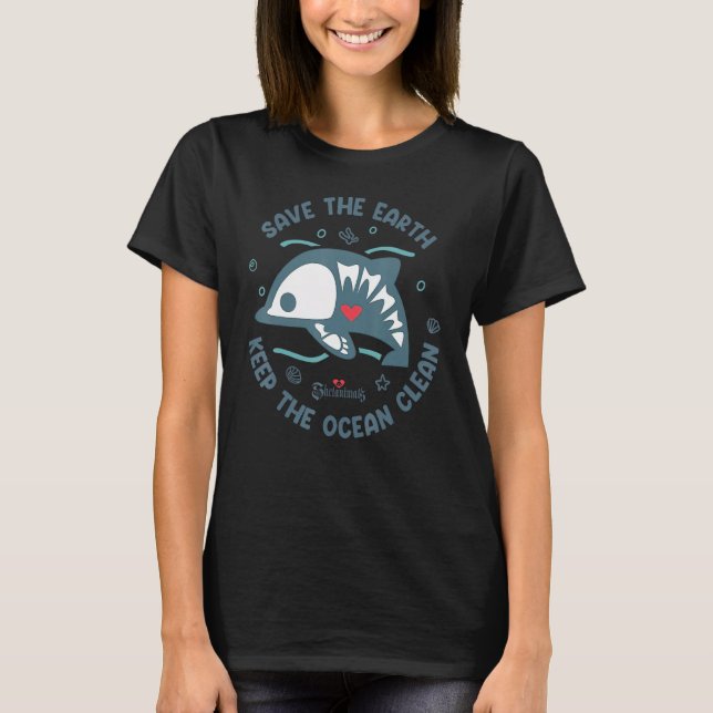 Skelanimals Dolphie Keep The Ocean Clean Girls T Shirt (Framsida)