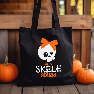 Skele Squad Bow Orange Halloween Bus eller godis Tygkasse