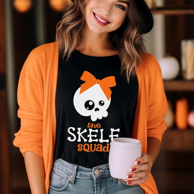 Skele Squad Bow Orange Halloween-familjmatchning T Shirt (Skapare uppladdad)