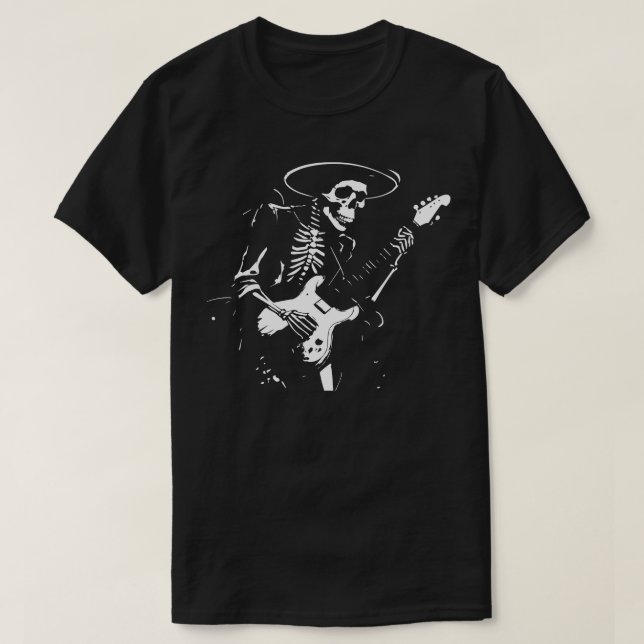 Skelet med hatten som spelar gitarr t shirt (Design framsida)