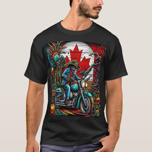Skeletal Biker in an Apocalyptic World T Shirt (Framsida)