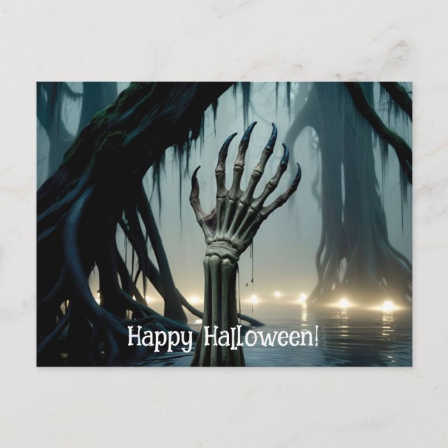 Skeletal Hand, 6 Finger, som når ut ur träsket Vykort (Framsida)