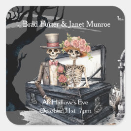 Skeletal par Bröllop Fyrkantigt Klistermärke