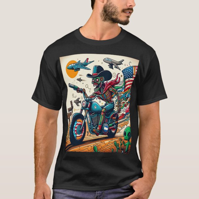 Skeletal Rider on an Apocalyptic Journey T Shirt (Framsida)