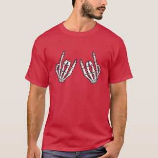 Skeletal rock on sign rock and roll t shirt