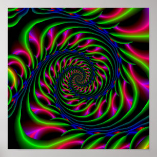 Skeletal Spiral i blå Grönt och Rosa Poster