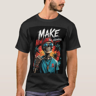 Skeletal Sunset: Tropical Streetwear Illustration T Shirt