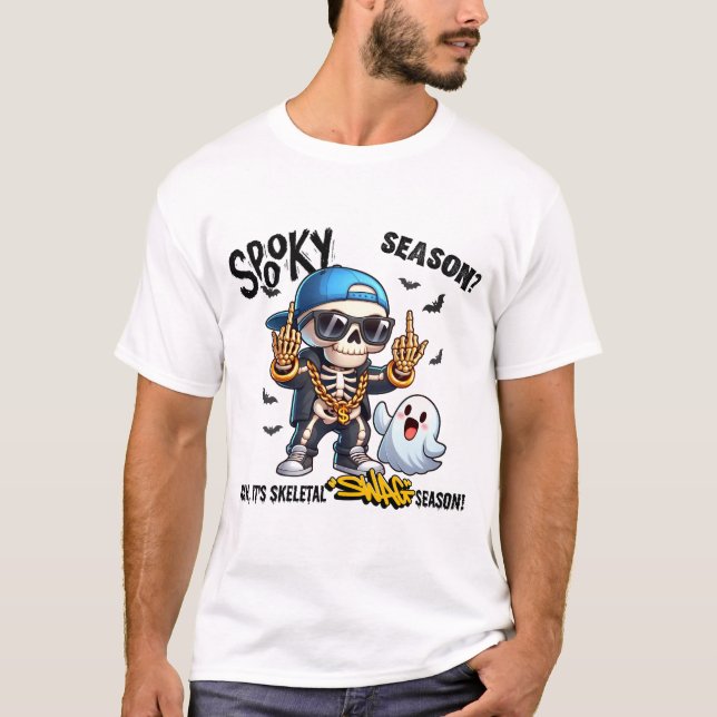 Skeletal Swag Halloween Attityd T Shirt (Framsida)
