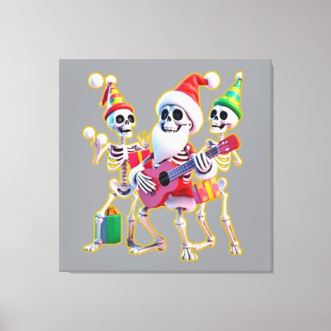**Skeleton 3D Christm Santa Party – Funnyas Skelet Canvastryck (Framsida)