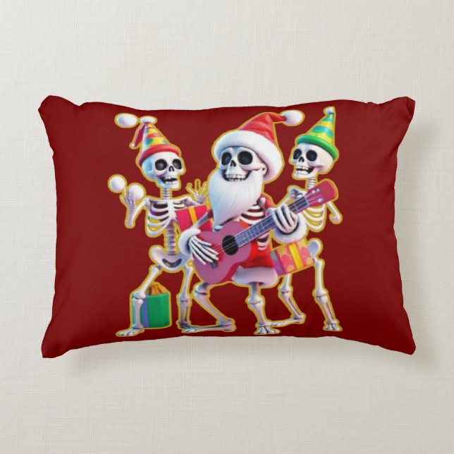 **Skeleton 3D Christm Santa Party – Funnyas Skelet Prydnadskudde (Framsidan)