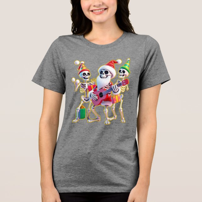 **Skeleton 3D Christm Santa Party – Funnyas Skelet T Shirt (Framsida)