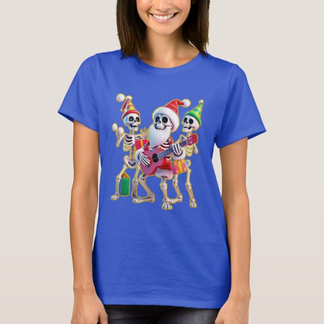 **Skeleton 3D Christm Santa Party – Funnyas Skelet T Shirt (Framsida)